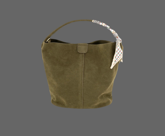 Faux Suede Bucket Bag-Olive