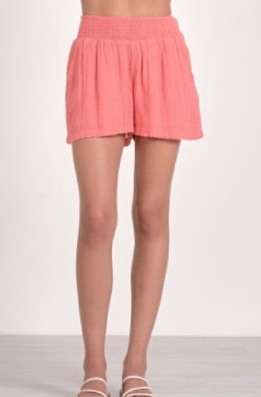 Shorts w/Elastic Waistband-Coral