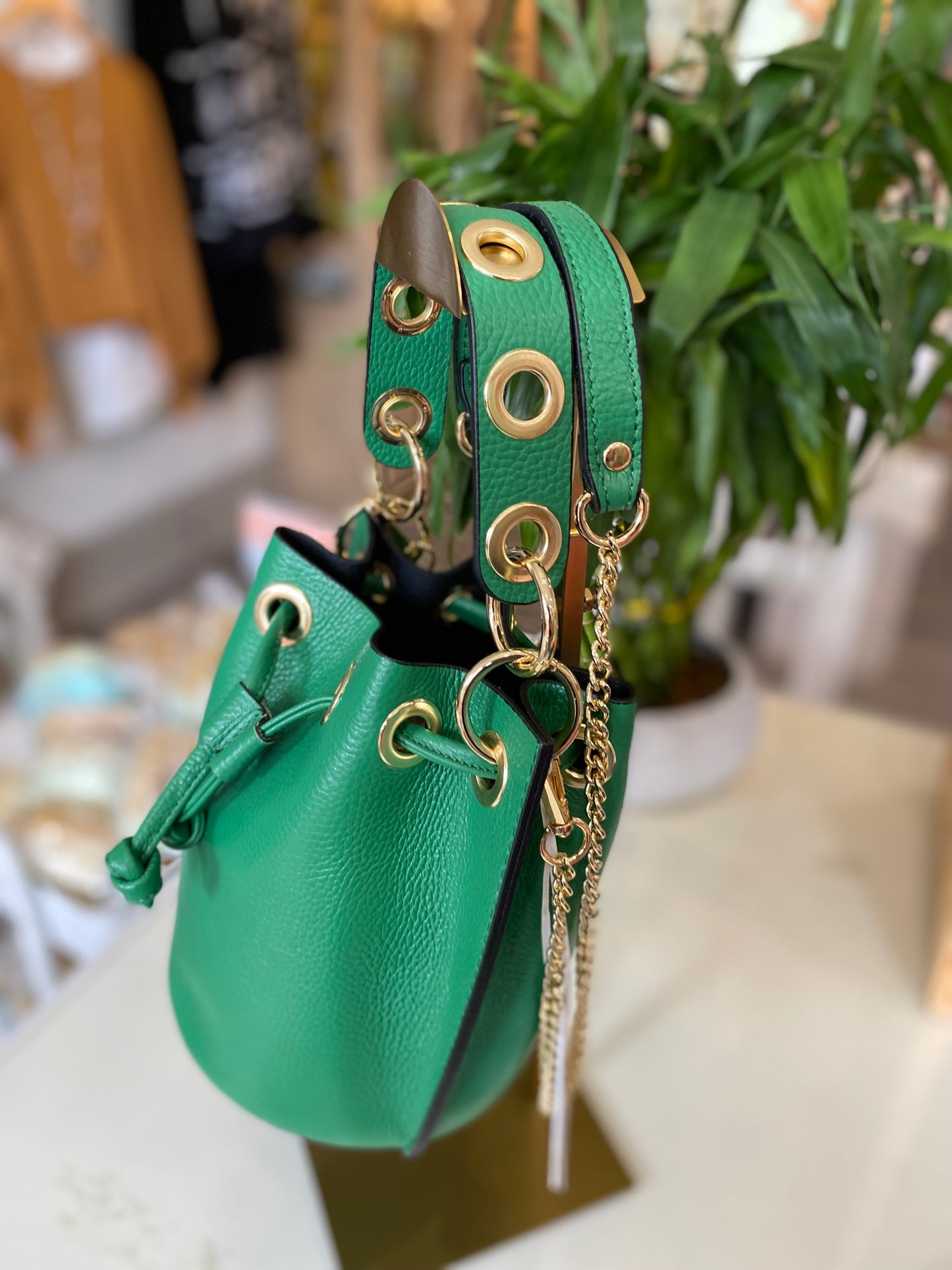 Italian Leather Bucket Bag-Kelly Green