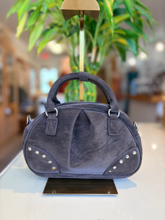 Suede Like Microfiber Leather Bowling/Crossbody Bag-Chocolate
