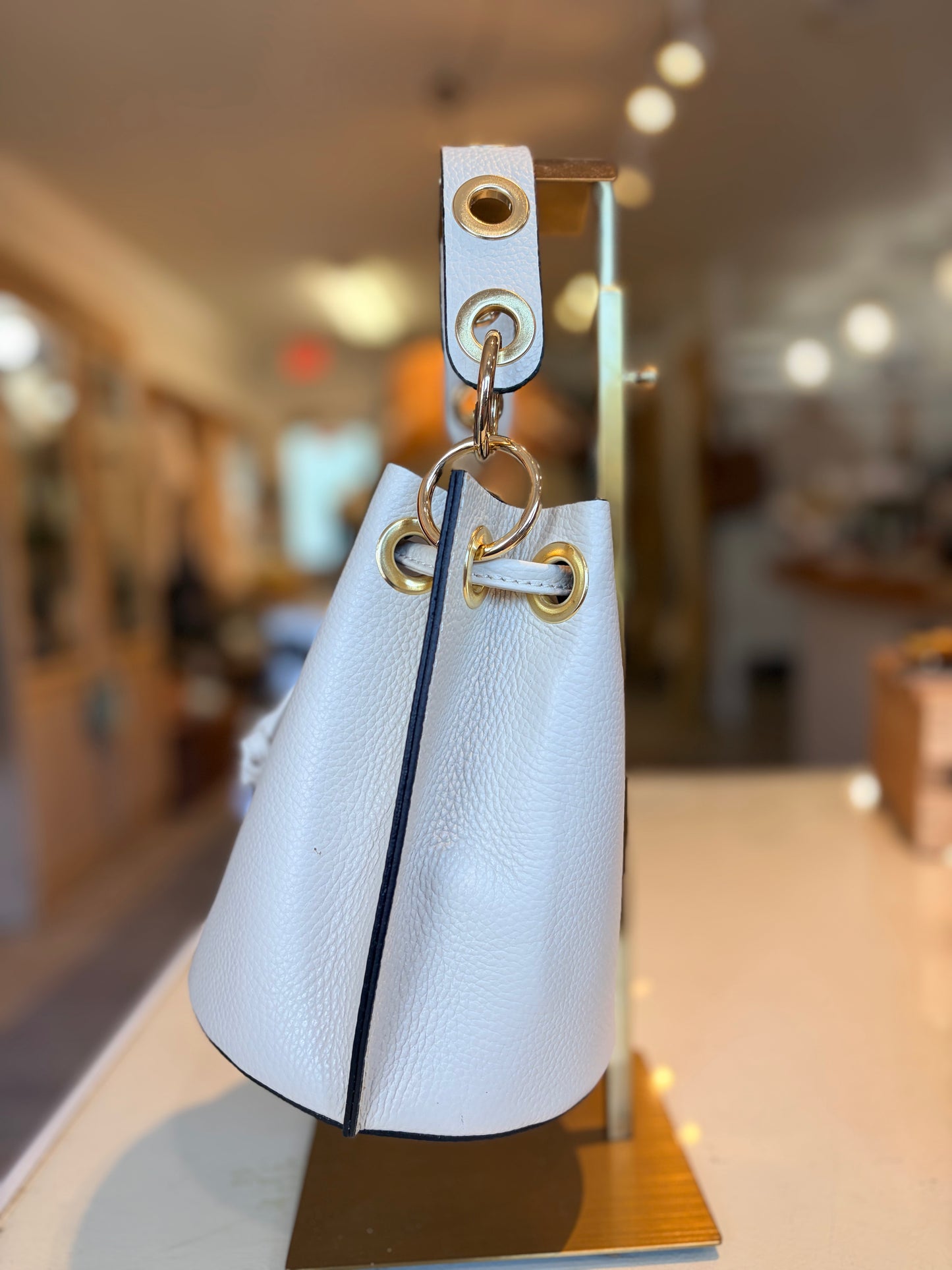 Italian Leather Bucket Bag-Ivory