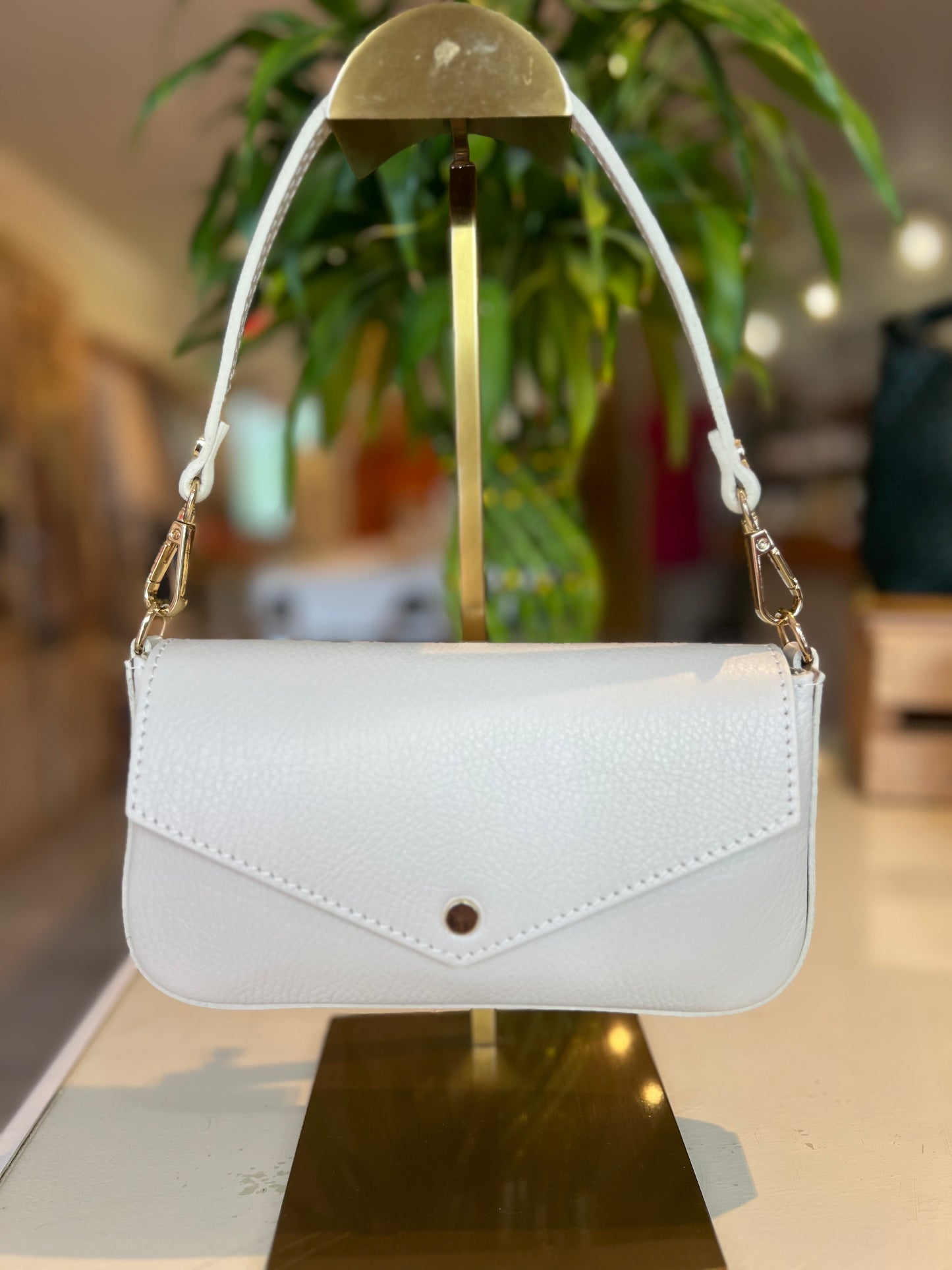 Italian Leather Handle & Crossbody Bag-Ivory