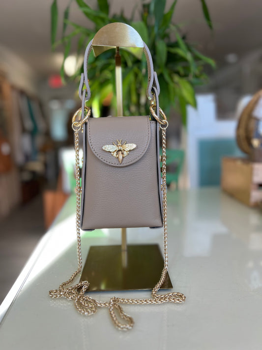 Italian Leather Bee Bag-Beige