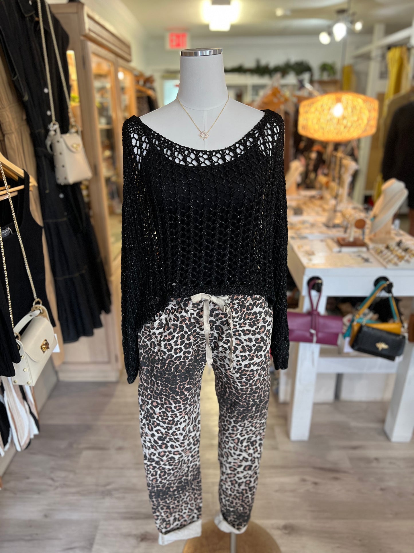 Solid Stretch Pants-Leopard Print