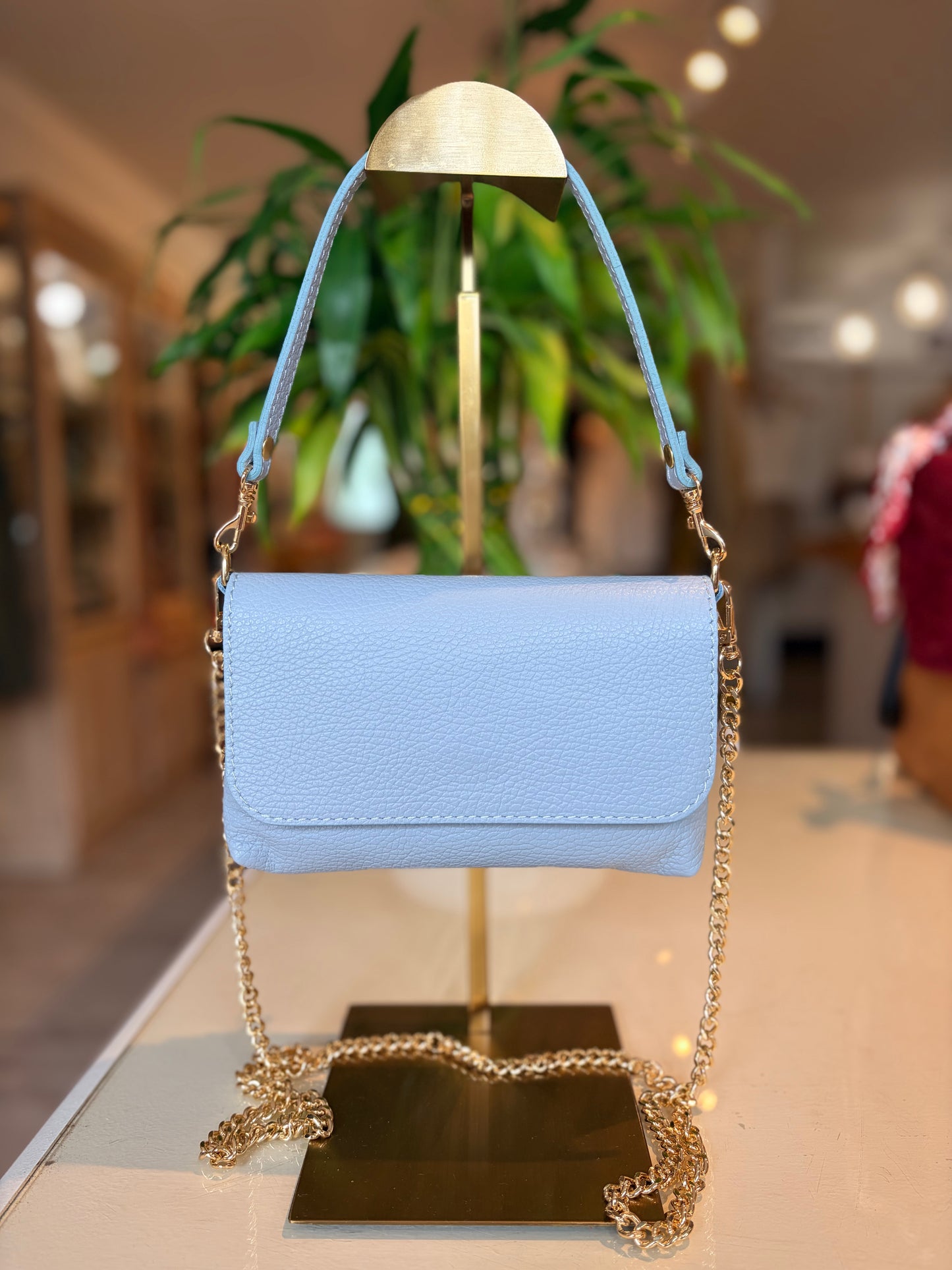 Italian Leather Clutch & Crossbody-Light Blue
