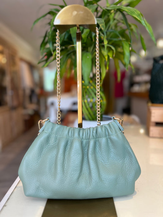 Italian Leather Clutch & Crossbody-Mint