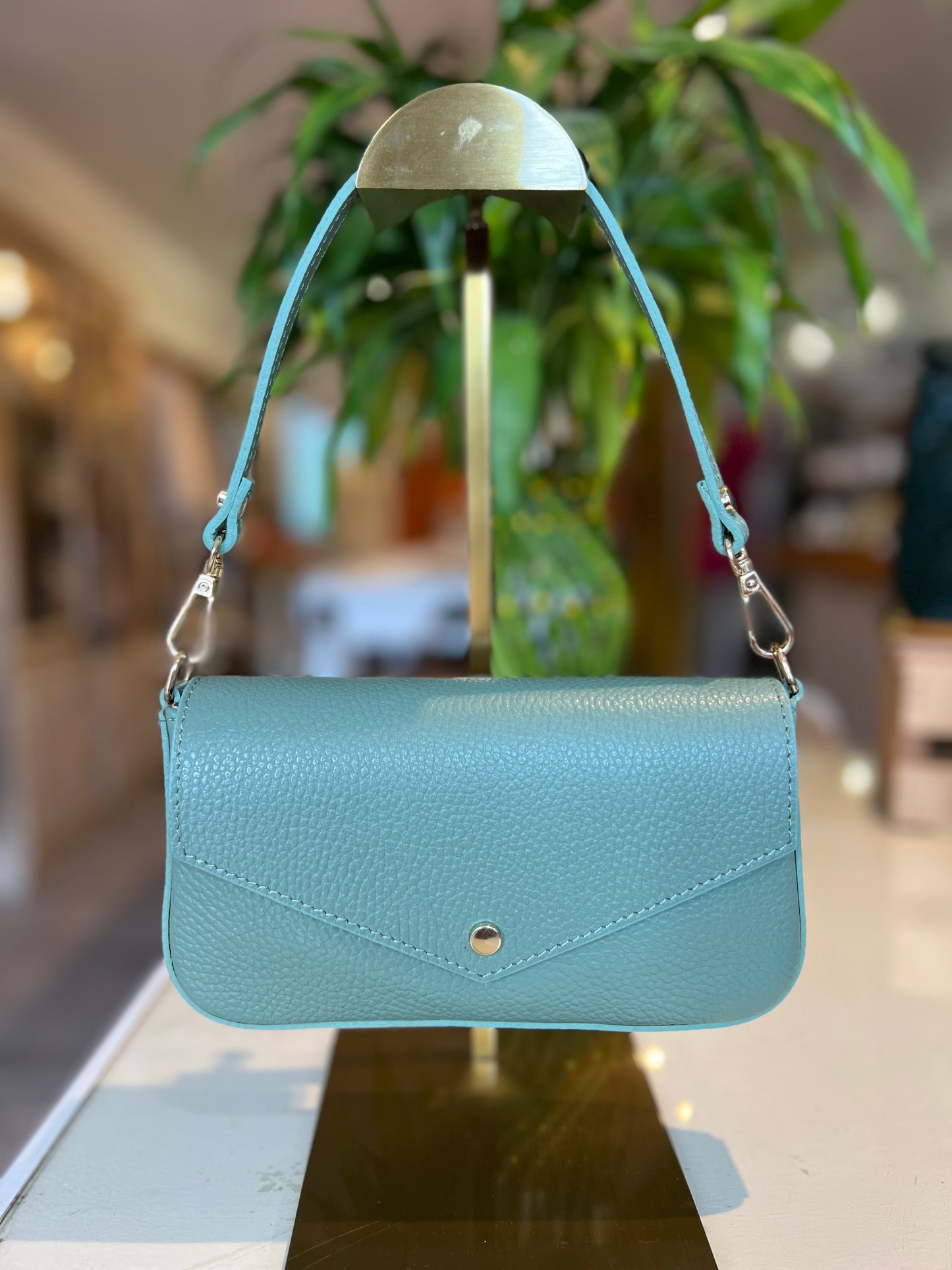 Italian Leather Handle & Crossbody Bag-Mint