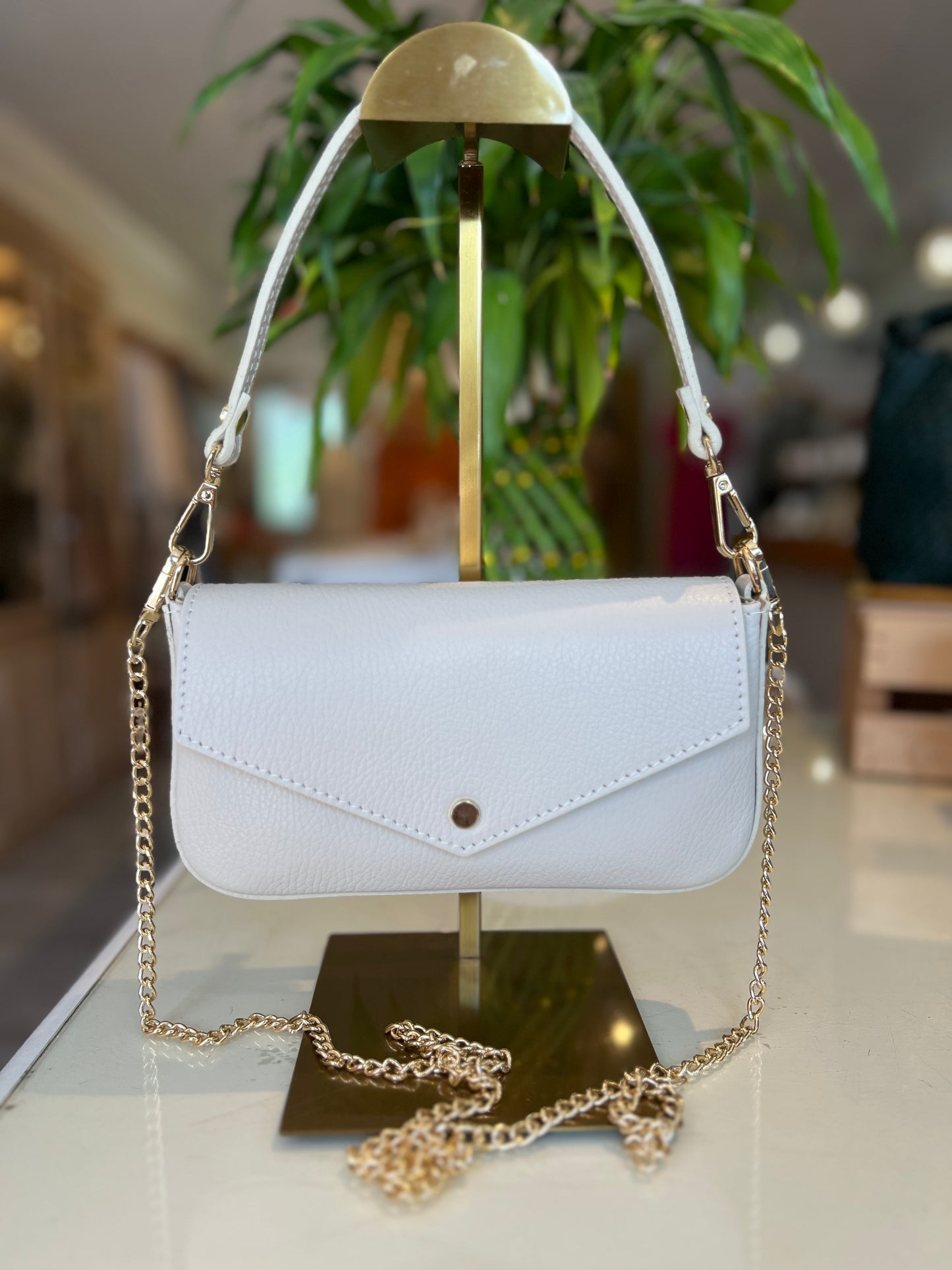 Italian Leather Handle & Crossbody Bag-Ivory