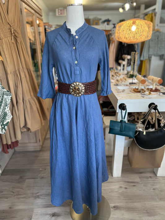 Italian Linen 3/4 Sleeve Maxi Dress