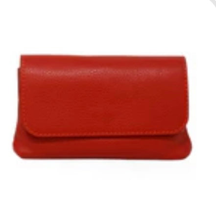 Italian Leather Crossbody & Clutch-Red