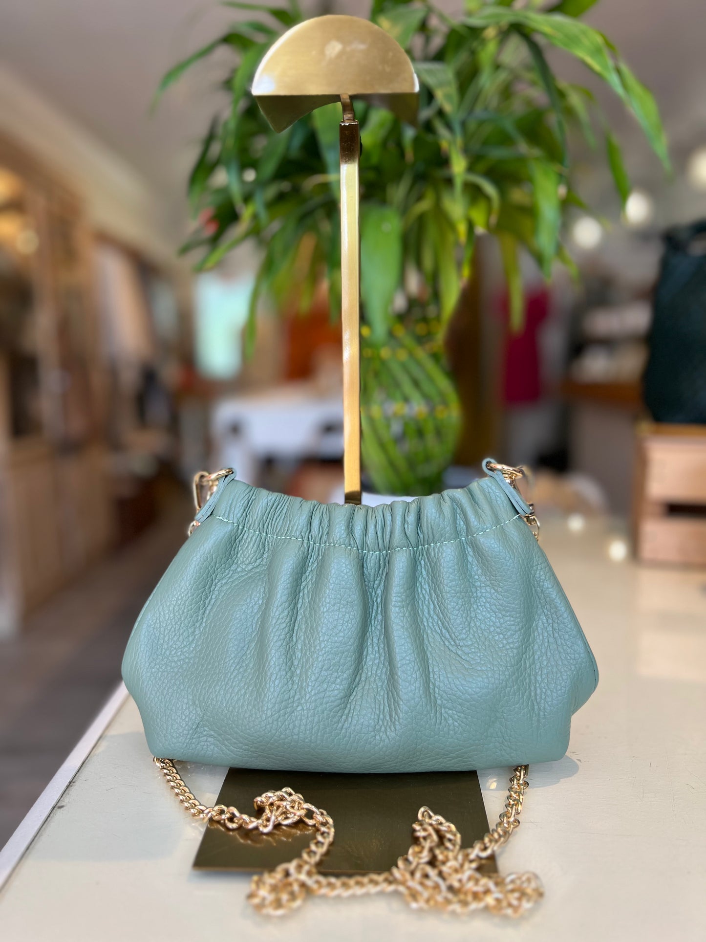 Italian Leather Clutch & Crossbody-Mint