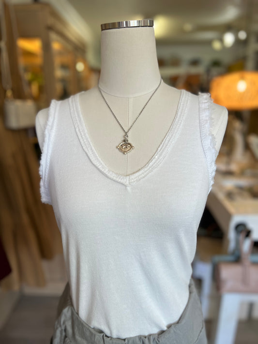Sequin V-Neck Tank-White