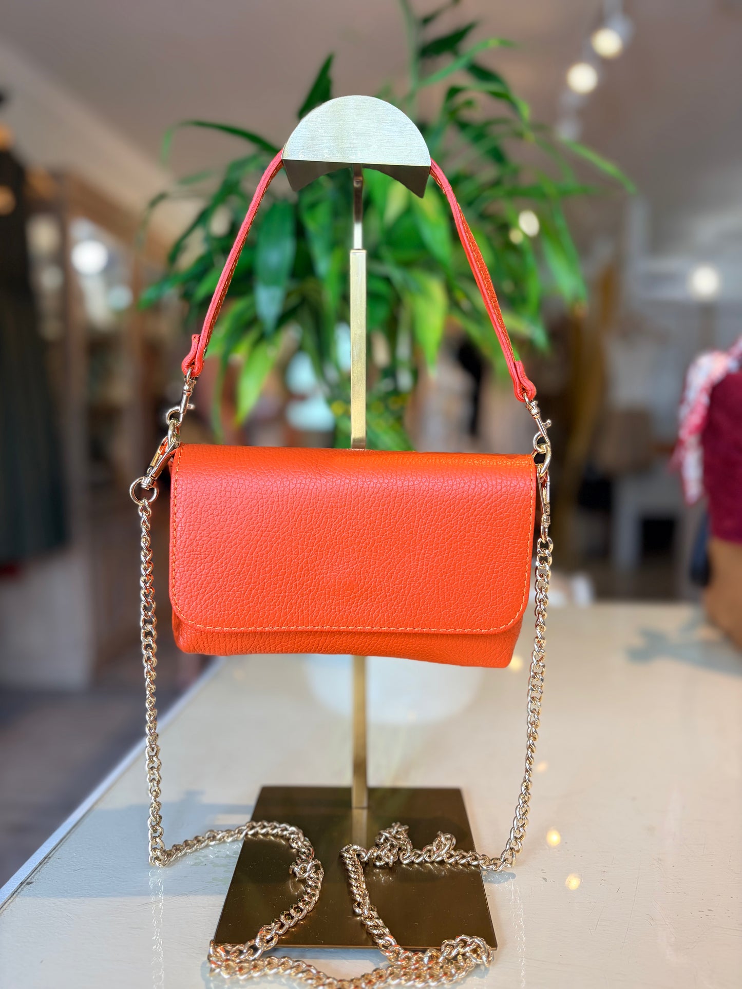Italian Leather Crossbody & Clutch-Orange