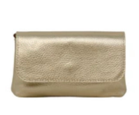 Italian Leather Crossbody & Clutch-Gold