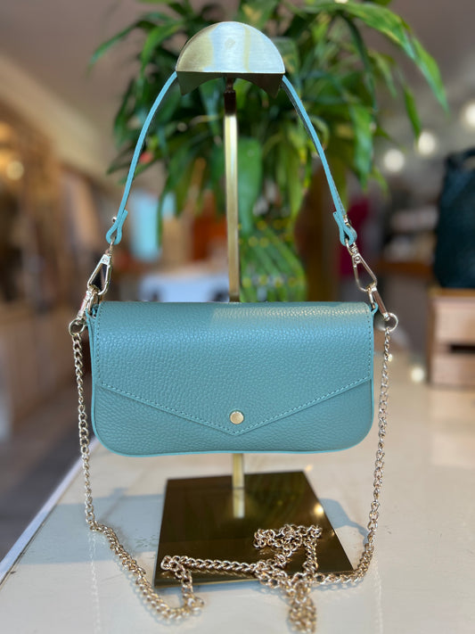 Italian Leather Handle & Crossbody Bag-Mint