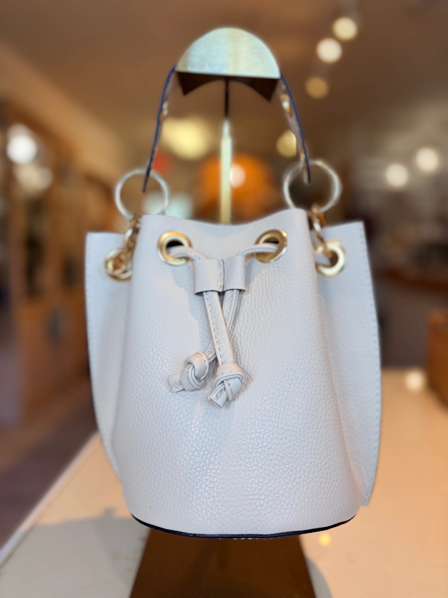 Italian Leather Bucket Bag-Ivory