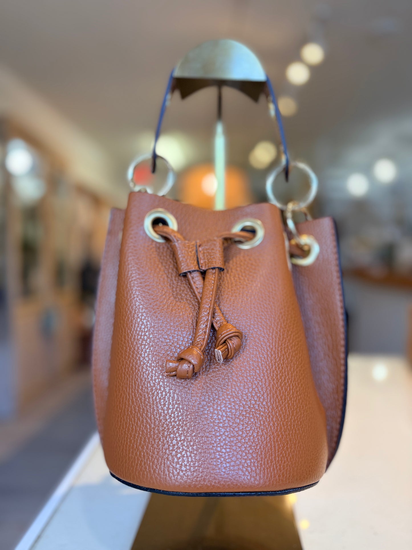 Italian Leather Bucket Bag-Camel