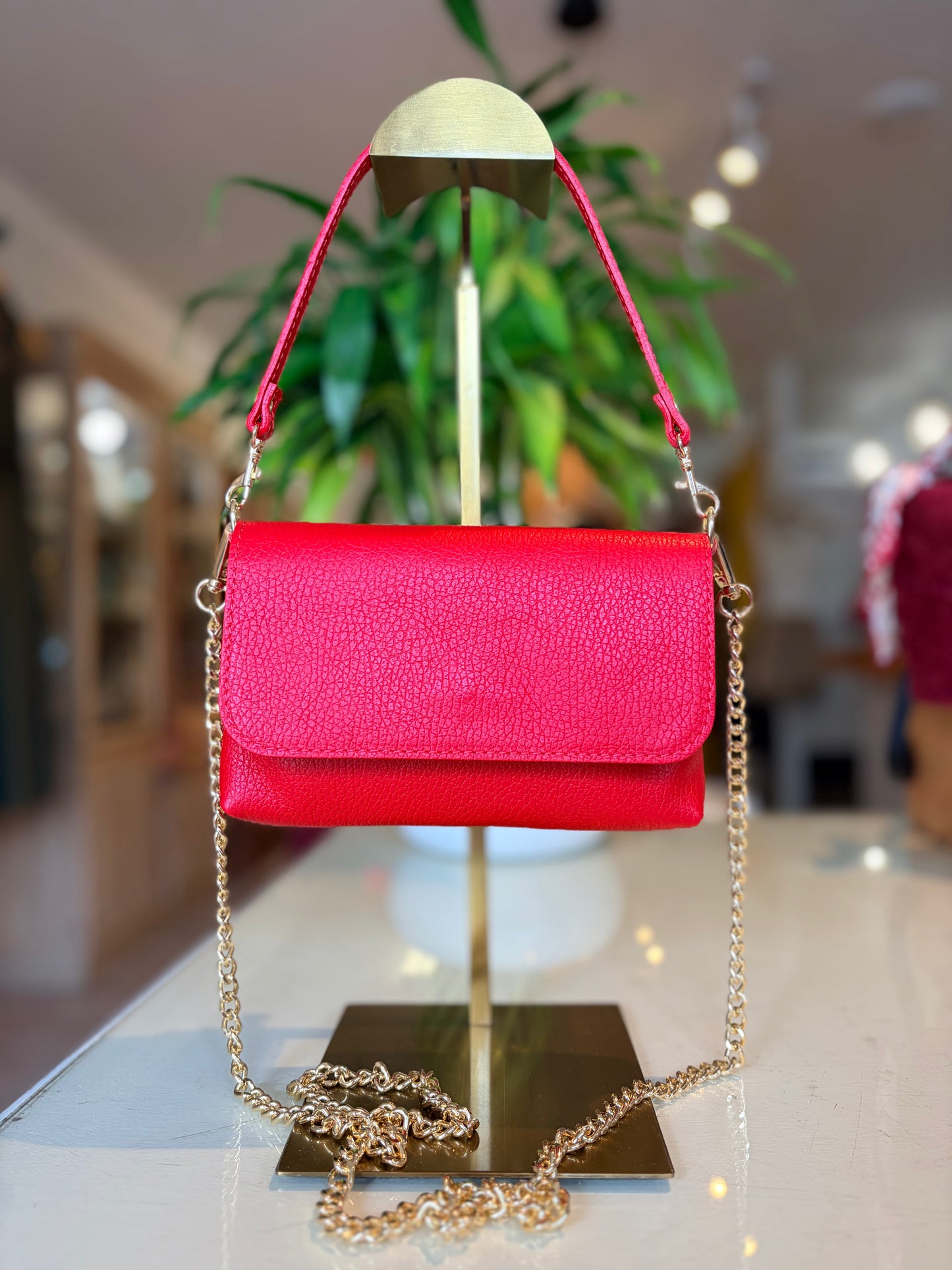 Italian Leather Crossbody & Clutch-Red