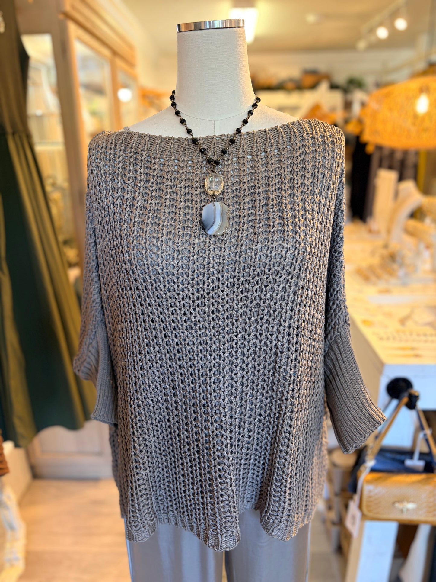 Boatneck Drop Shoulder LS Sweater-Mocha