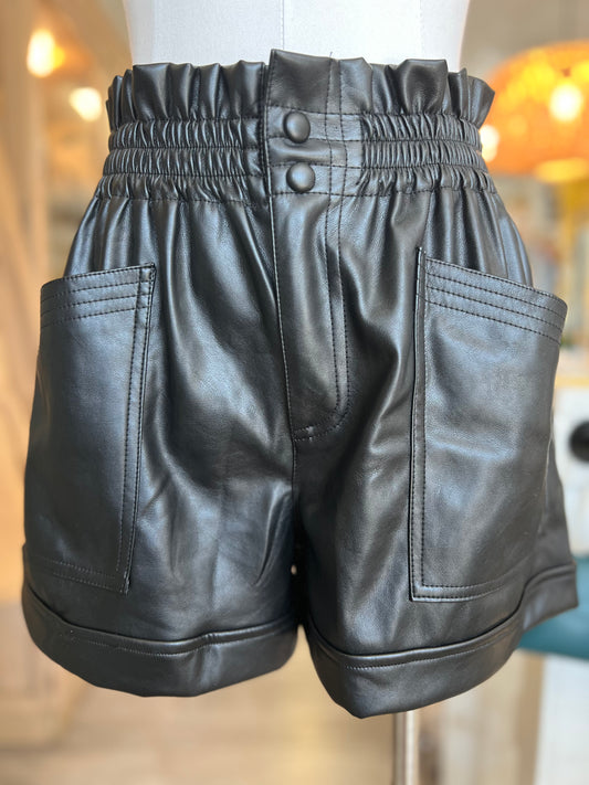 Pu Black Shorts