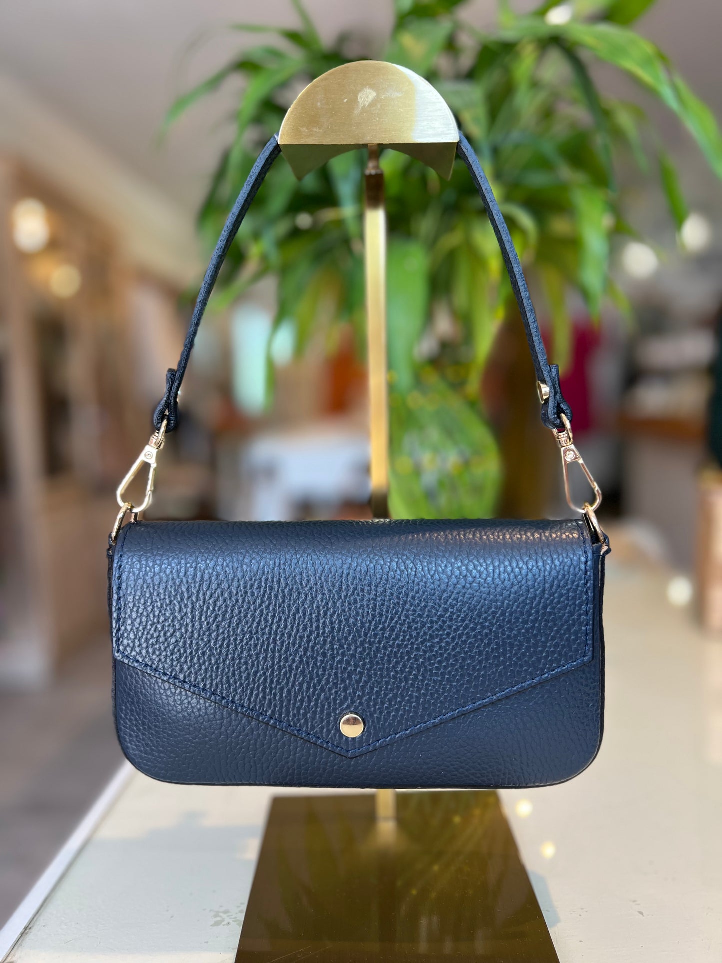 Italian Leather Handle & Crossbody Bag-Navy