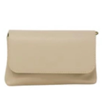 Italian Leather Crossbody & Clutch-Beige