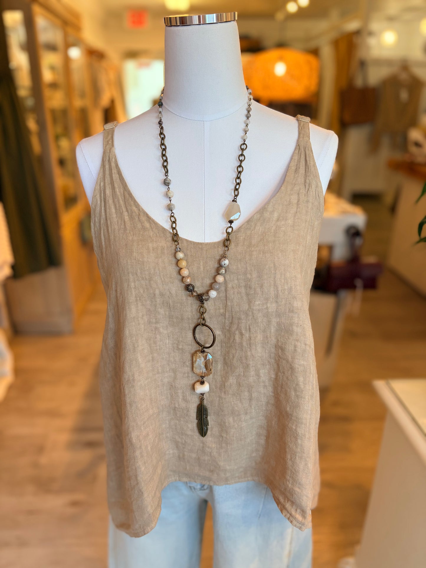 Adjustable Strap Linen Tank Top-Earth Beige