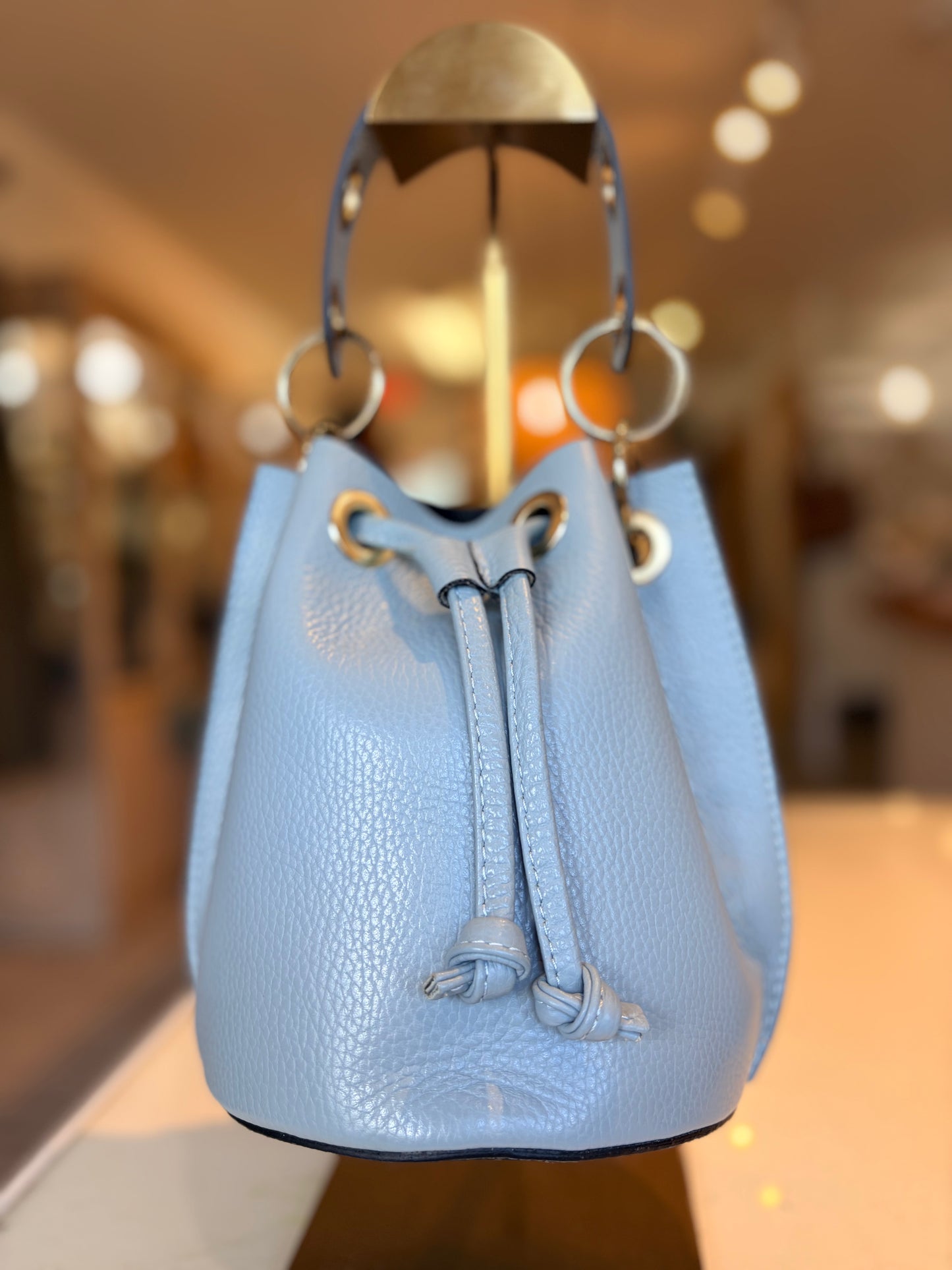 Italian Leather Bucket Bag-Light Blue