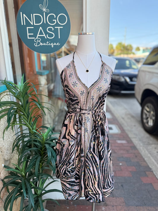 Gigi Mini Dress-Midnight Zebra