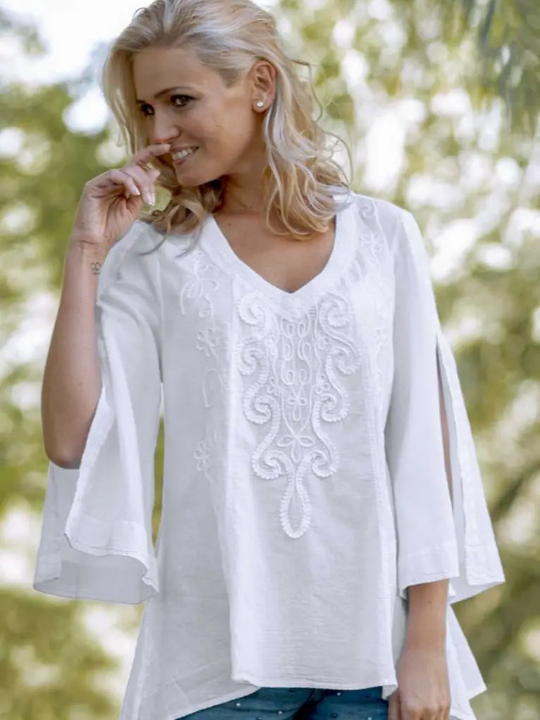 Karolina V-Neck Cotton Top-White