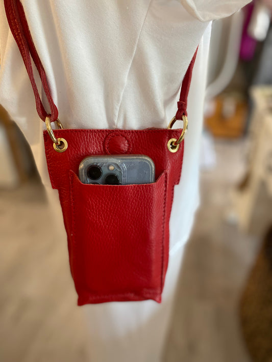 Leather Cellphone Crossbody Purse-Red