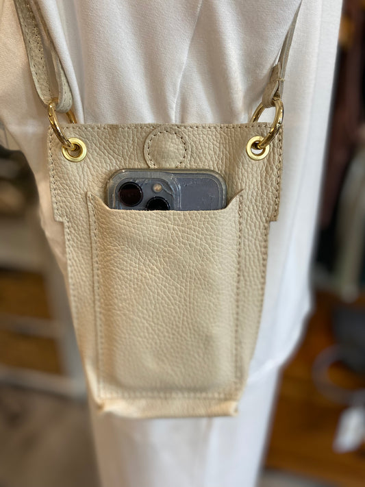 Leather Cellphone Crossbody Purse-Beige