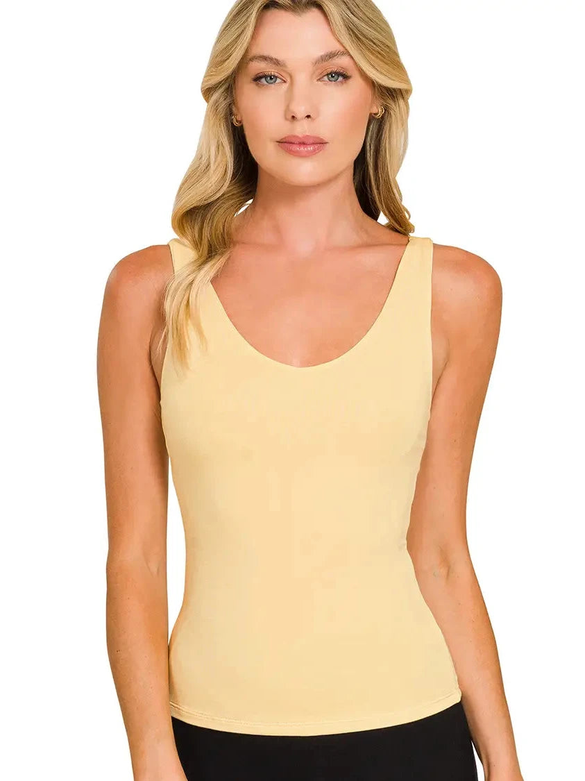 Premium Rayon Double Layered V-Neck Tank-Butter Yellow