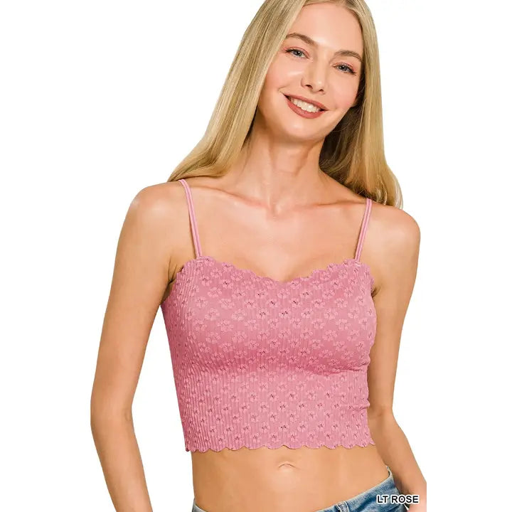 Seamless Lace Bralette w/Bra Pads-Light Rose