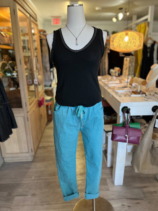 Solid Stretch Pants-Teal