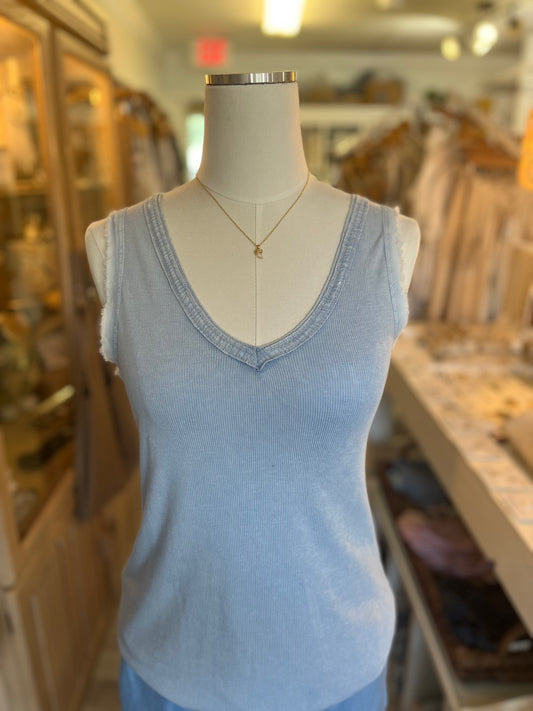 Sequin V-Neck Tank-Light Blue