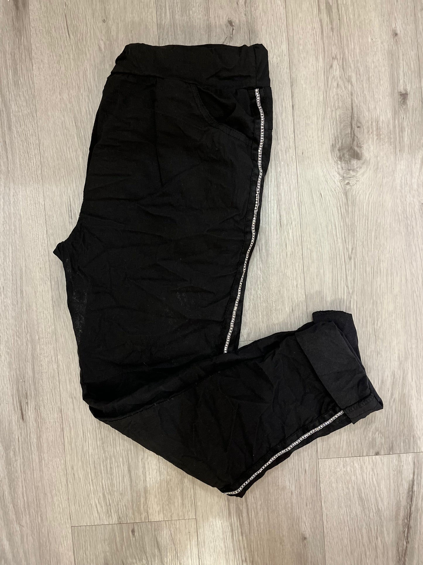 Rhinestone Stretch Pants-Black