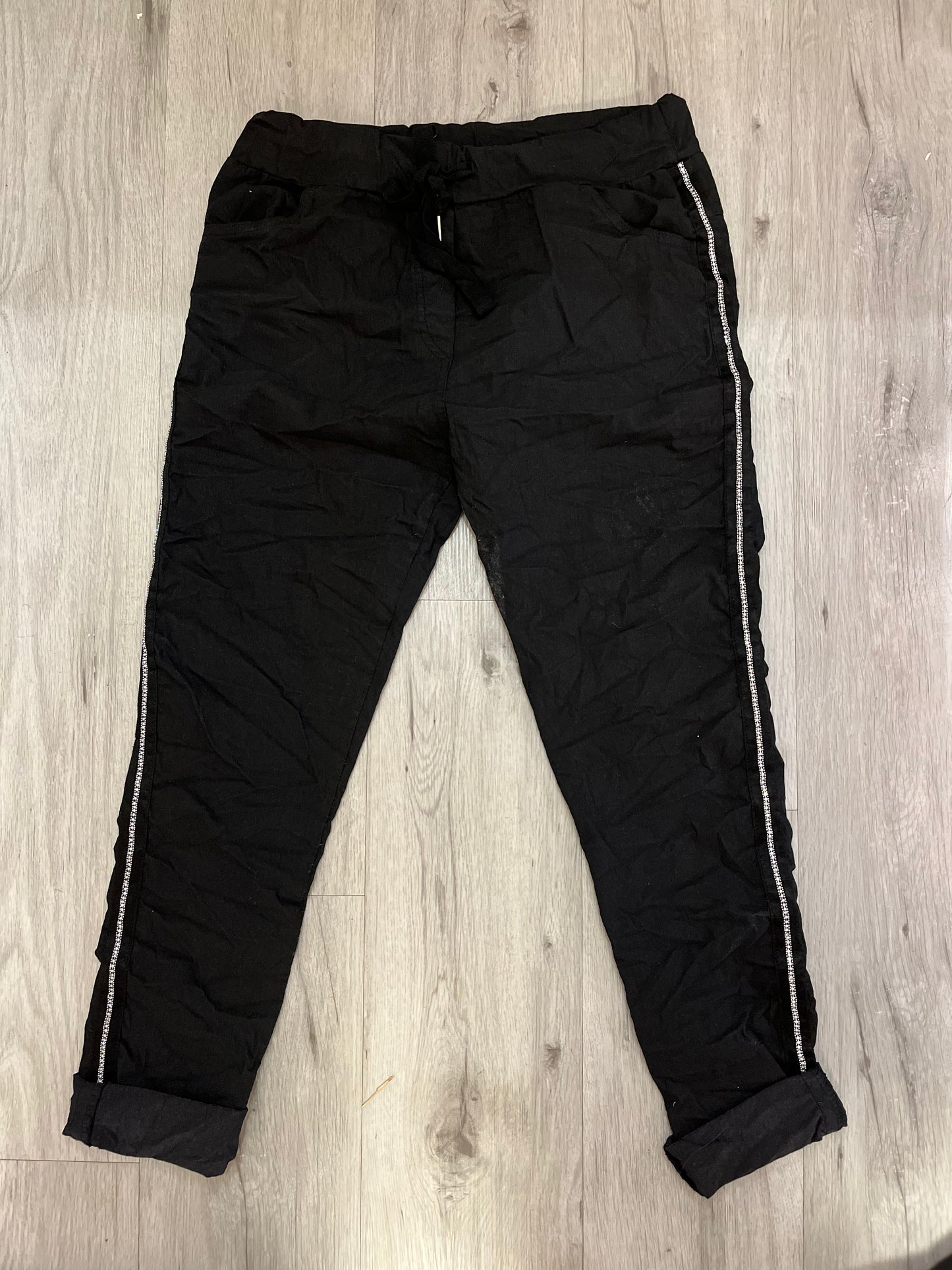 Rhinestone Stretch Pants-Black