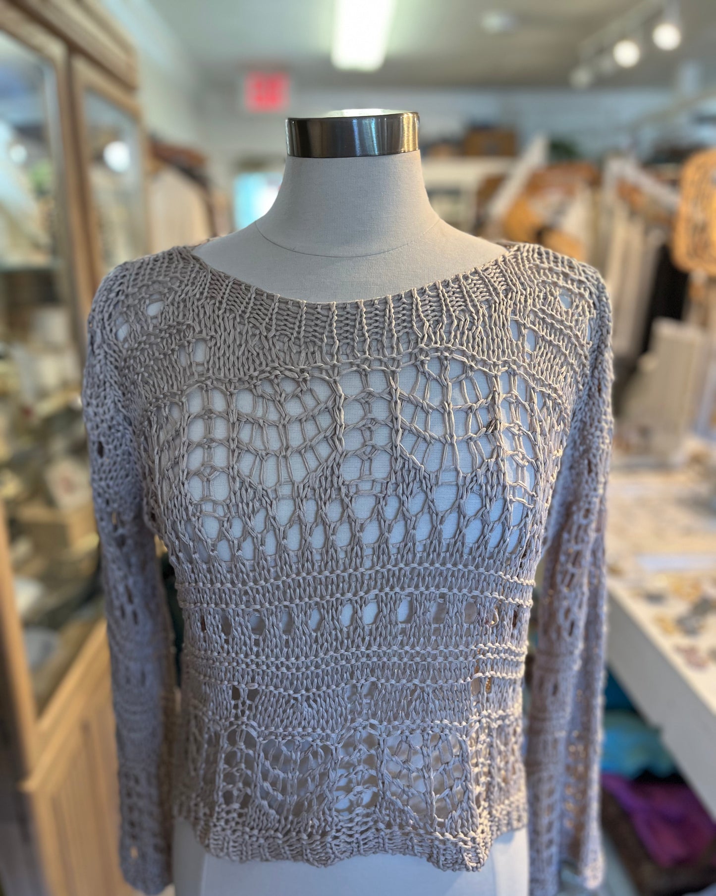 Crochet Long Sleeve Top-Mocha