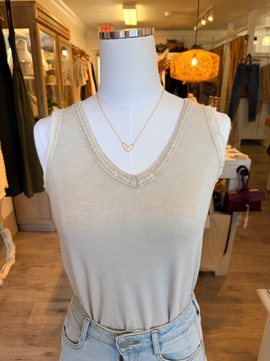Sequin V-Neck Tank-Beige