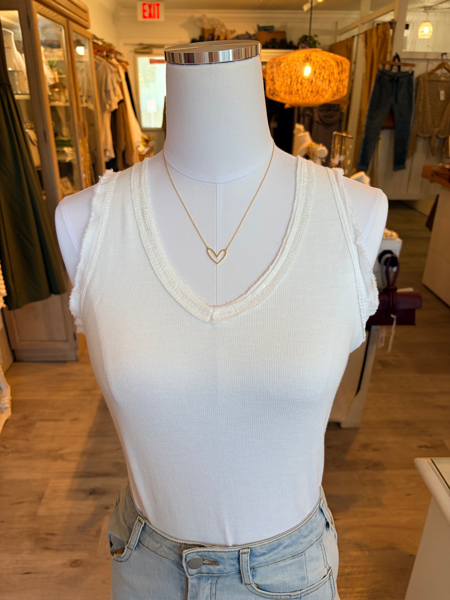 Sequin V-Neck Tank-White