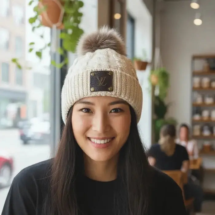 LV Upcycled Beanie-Beige