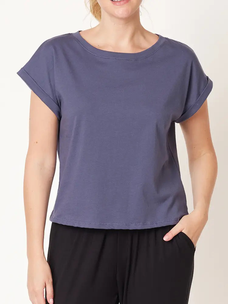 Cotton Jersey Crop Top-Navy