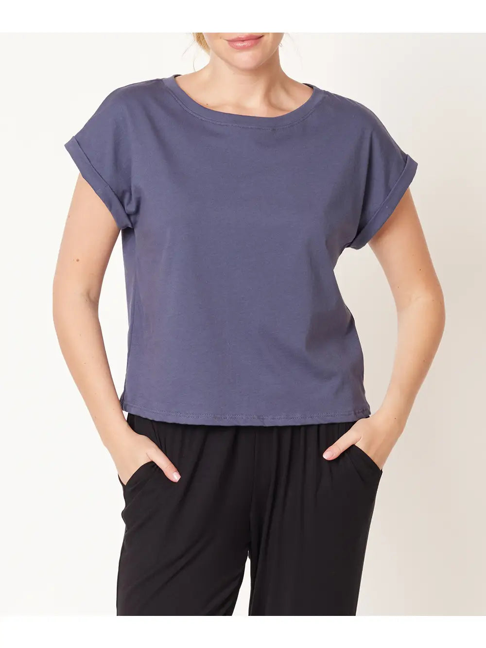 Cotton Jersey Crop Top-Navy