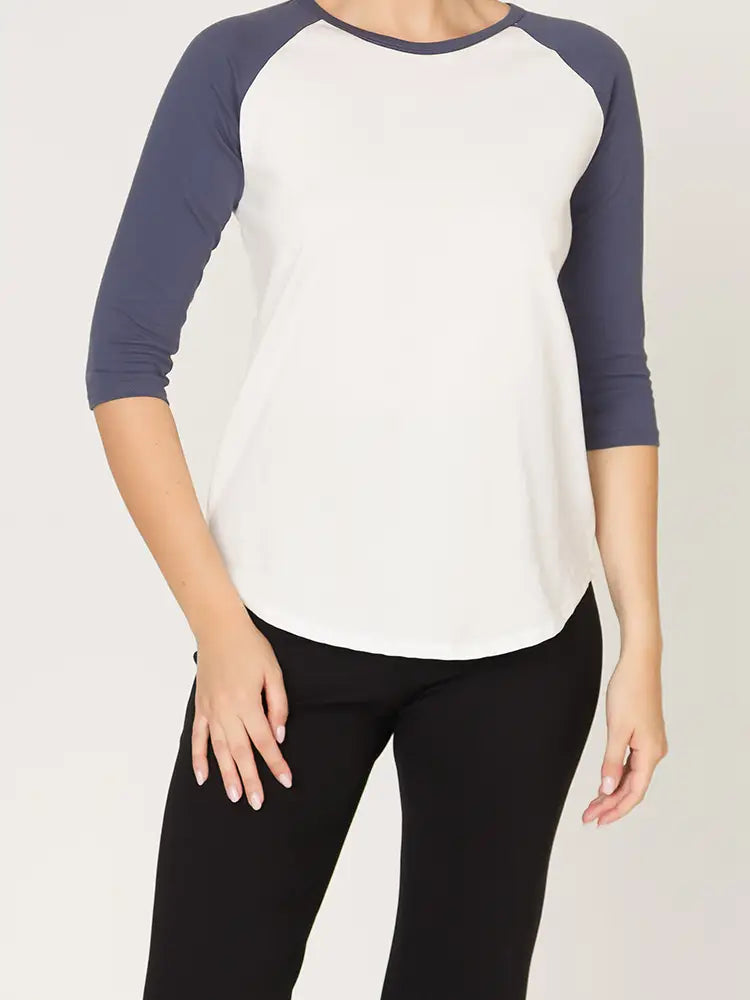 Cotton Jersey Raglan Top-Navy