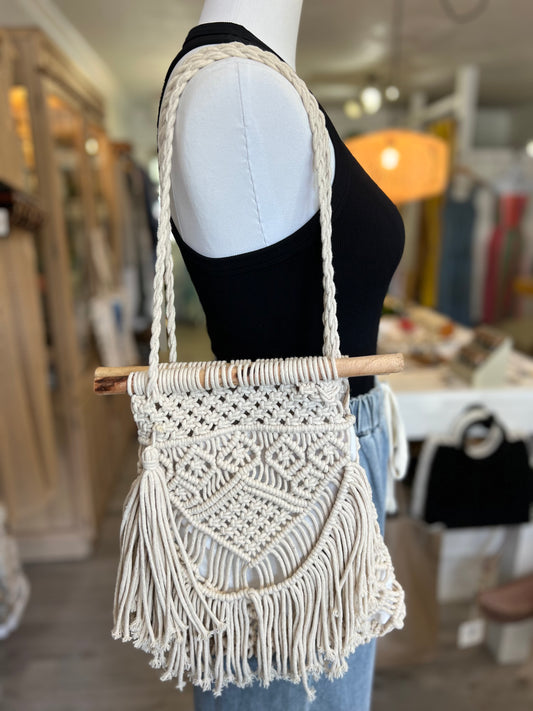 Cotton Macramé Handbag w/Cotton Lining