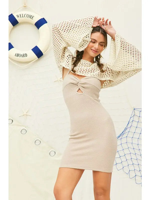 Halter Mini Dress-Taupe