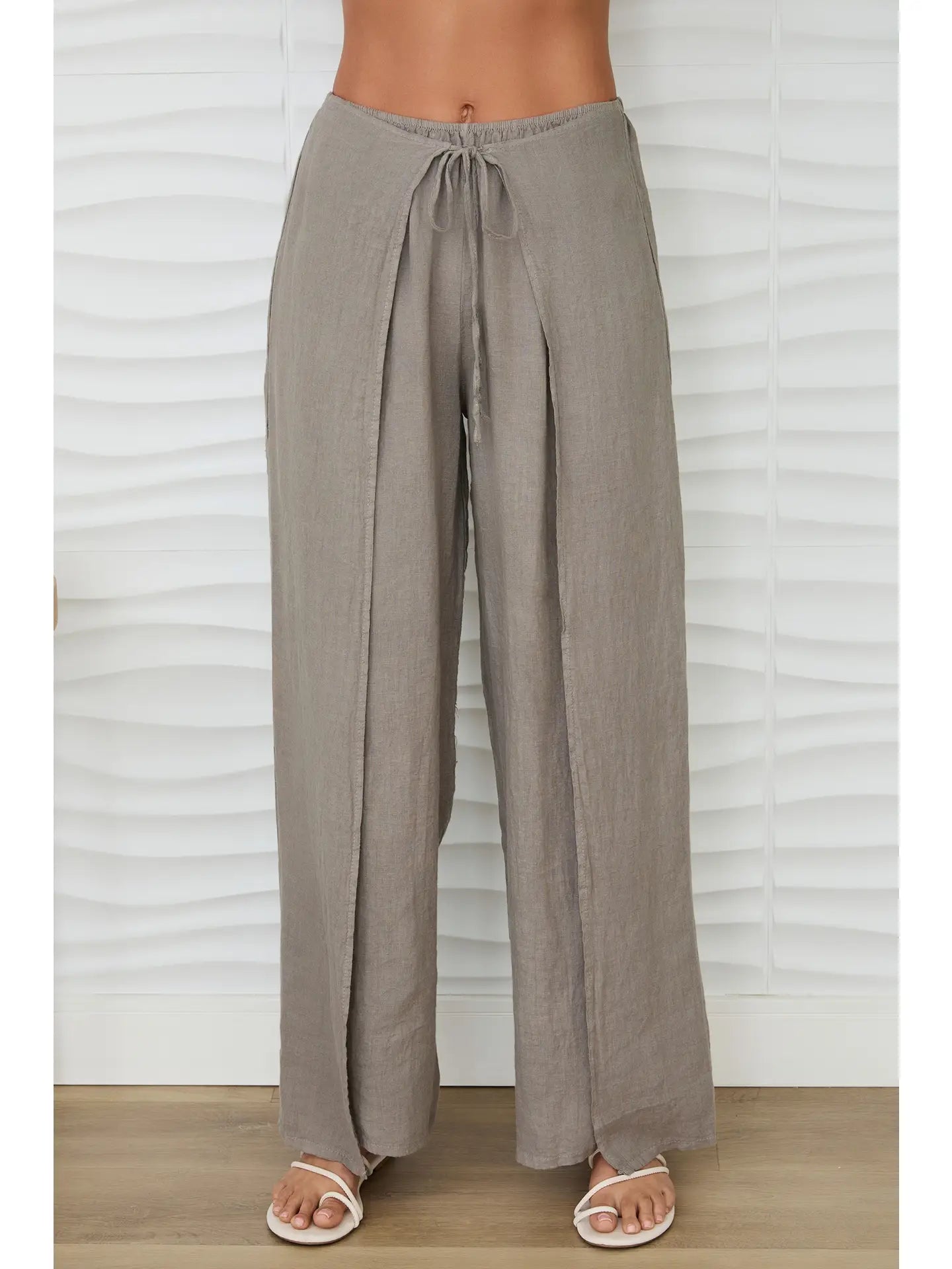 Linen Pants w/Side Panel-Mocha