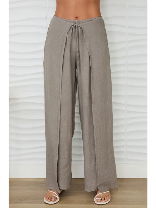 Linen Pants w/Side Panel-Mocha