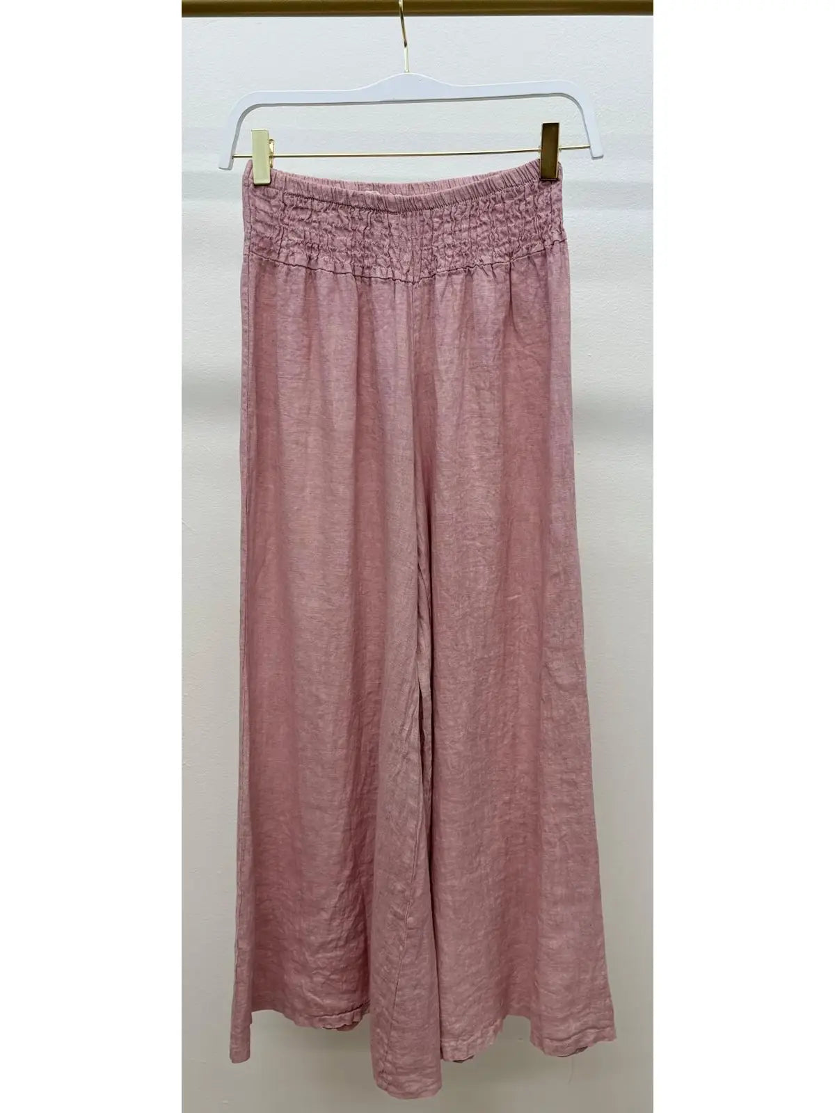 Linen Smocked Waist Palazzo Pant-Dusty Rose
